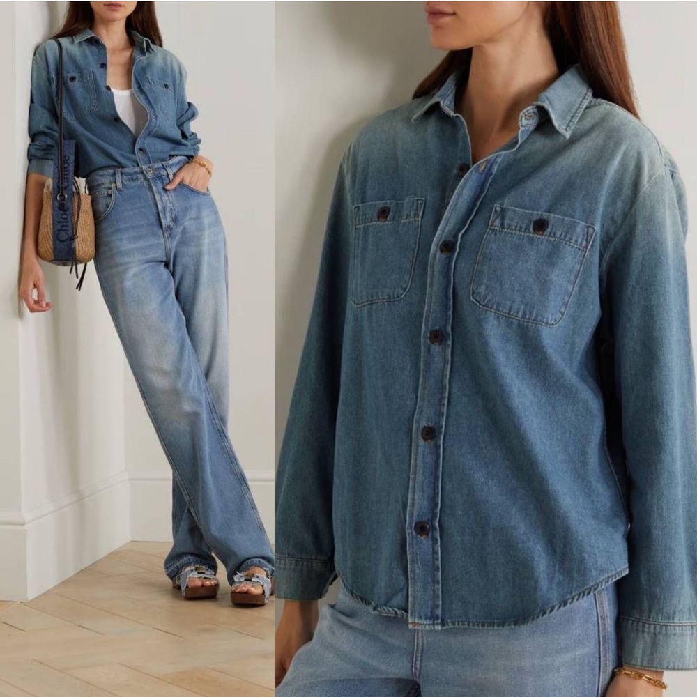 THE GREAT. Blue Denim Button-Down Shirt